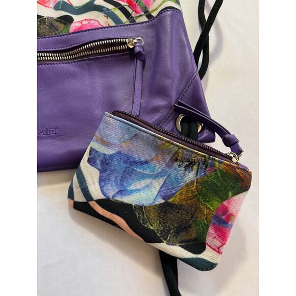 Pelletini Purple /Multi color Drawstring Backpack/Purse Chery Blossom Collection - Picture 3 of 5